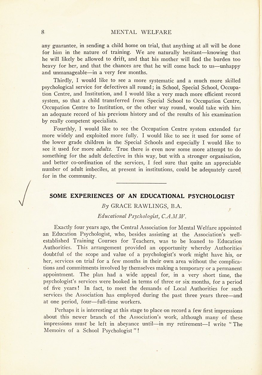 Some Experiences of an Educational Psychologist.