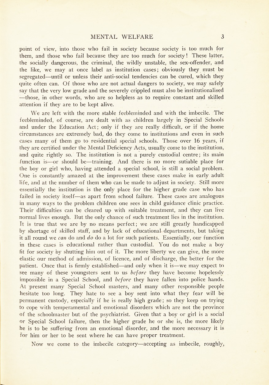 The Relative Functions of the Occupation Centre and the Mental Deficiency Colony in the Training of Defectives.