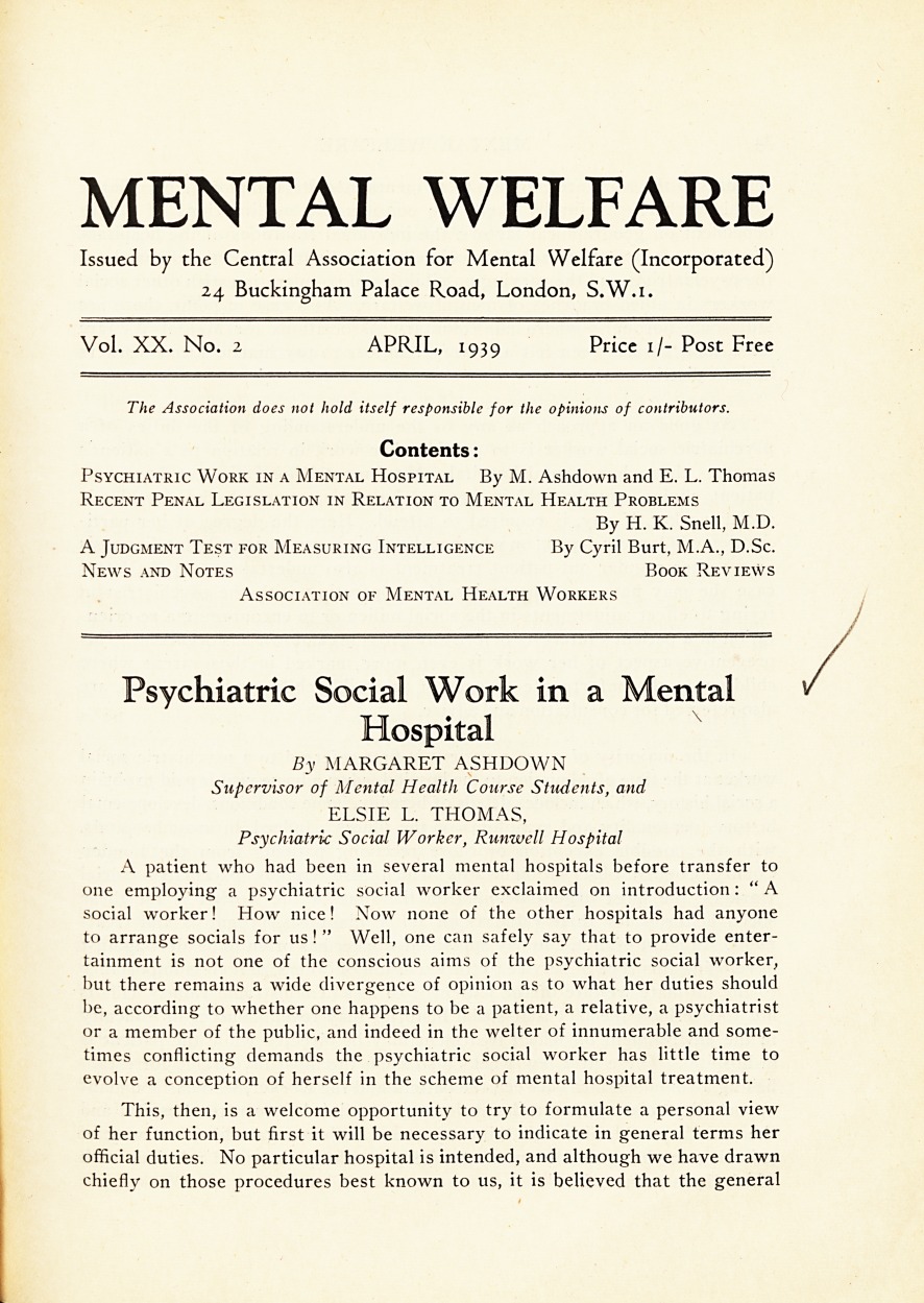 Psychiatric Work in a Mental Hospital.