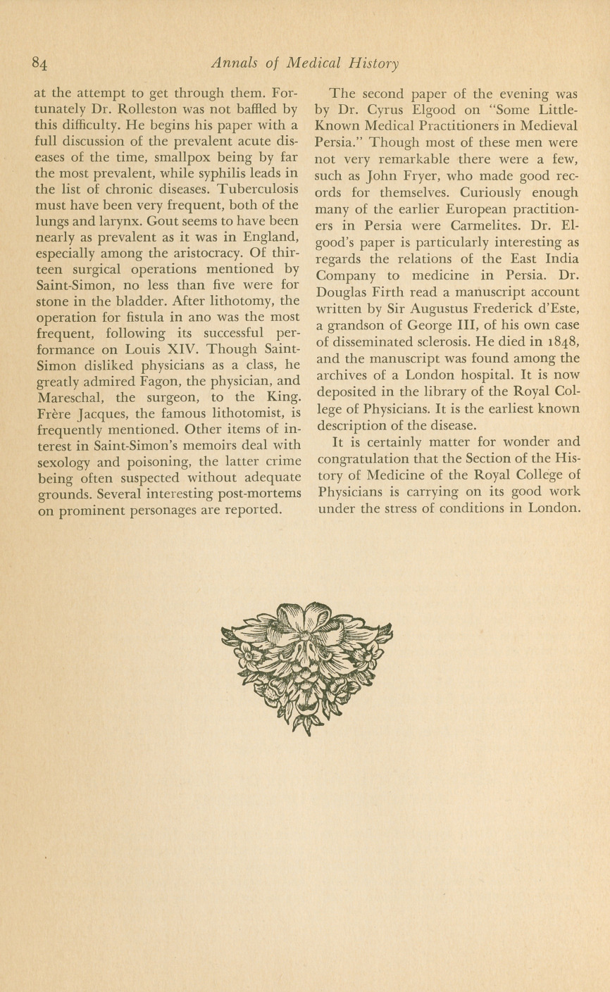The Section of the History of Medicine of the Royal Society of Medicine.