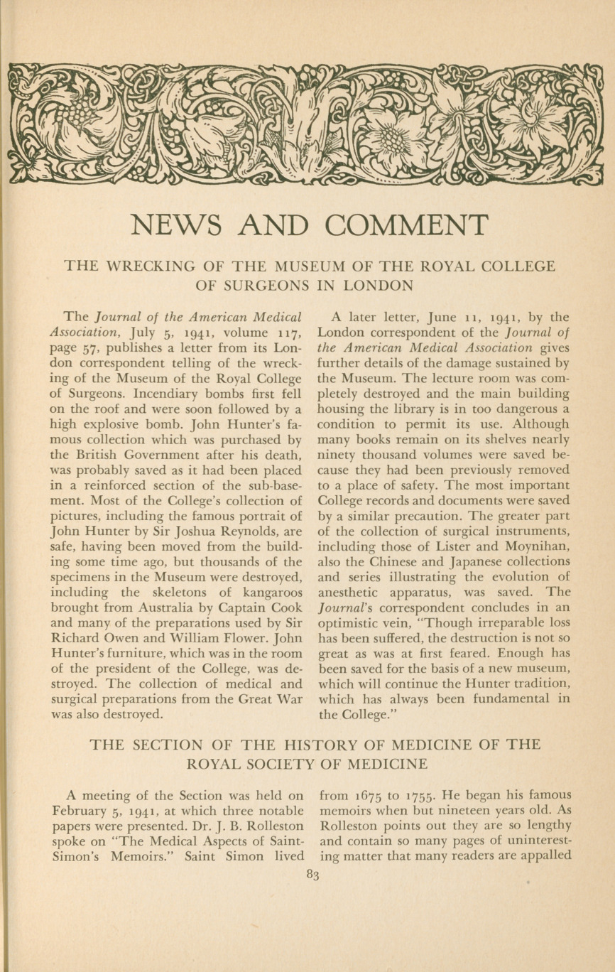 The Section of the History of Medicine of the Royal Society of Medicine.