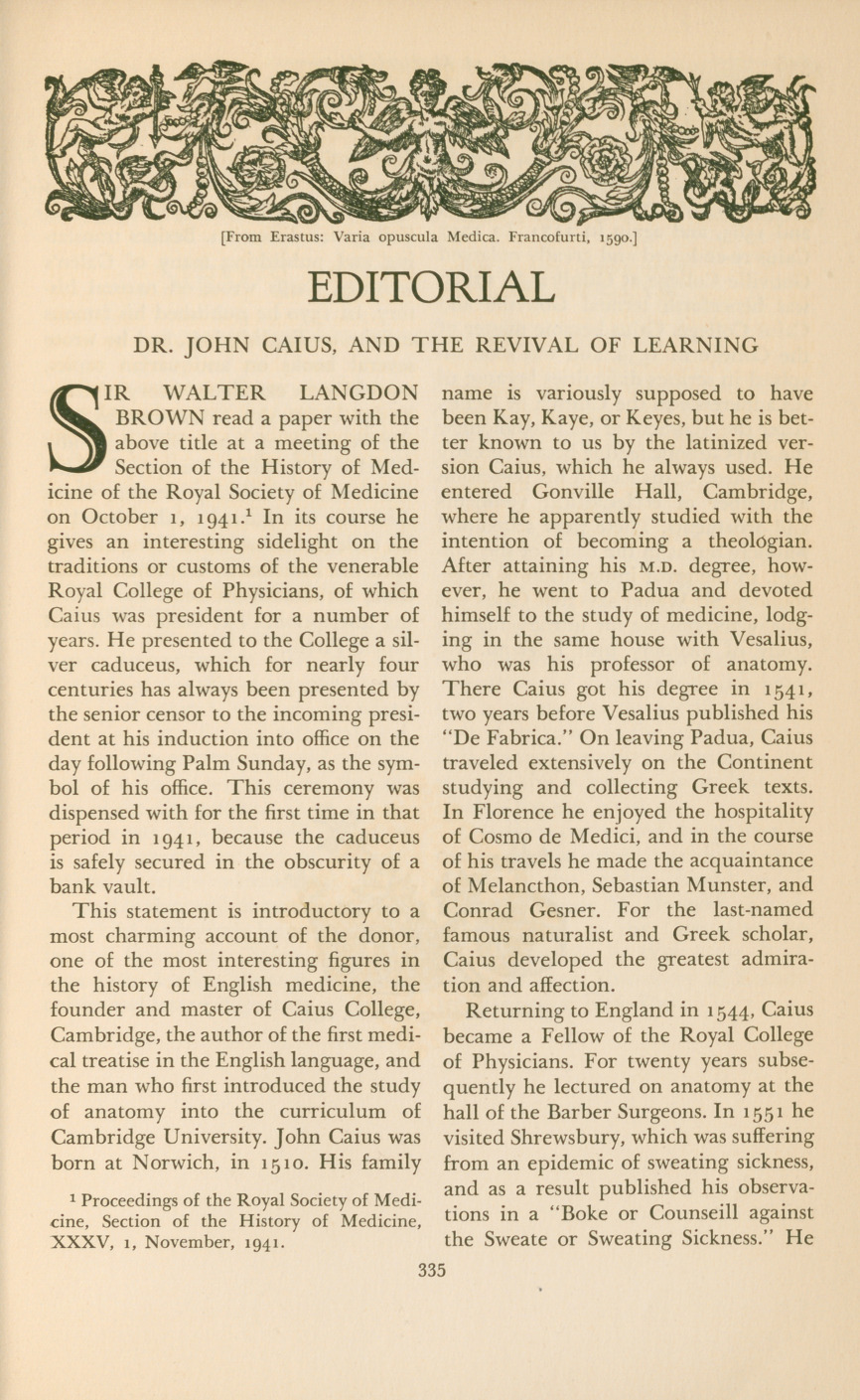 Dr. John Caius, and the Revival of Learning.
