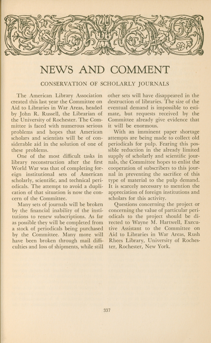 Conservation of Scholarly Journals.