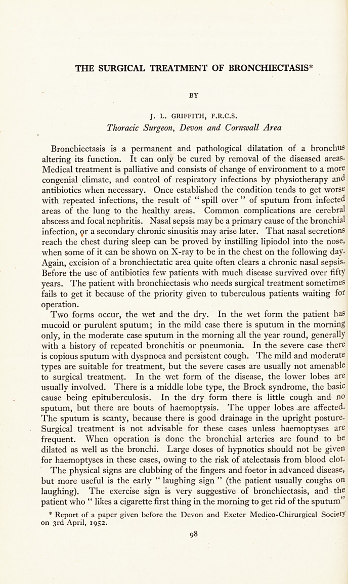 The Surgical Treatment of Bronchiectasis.