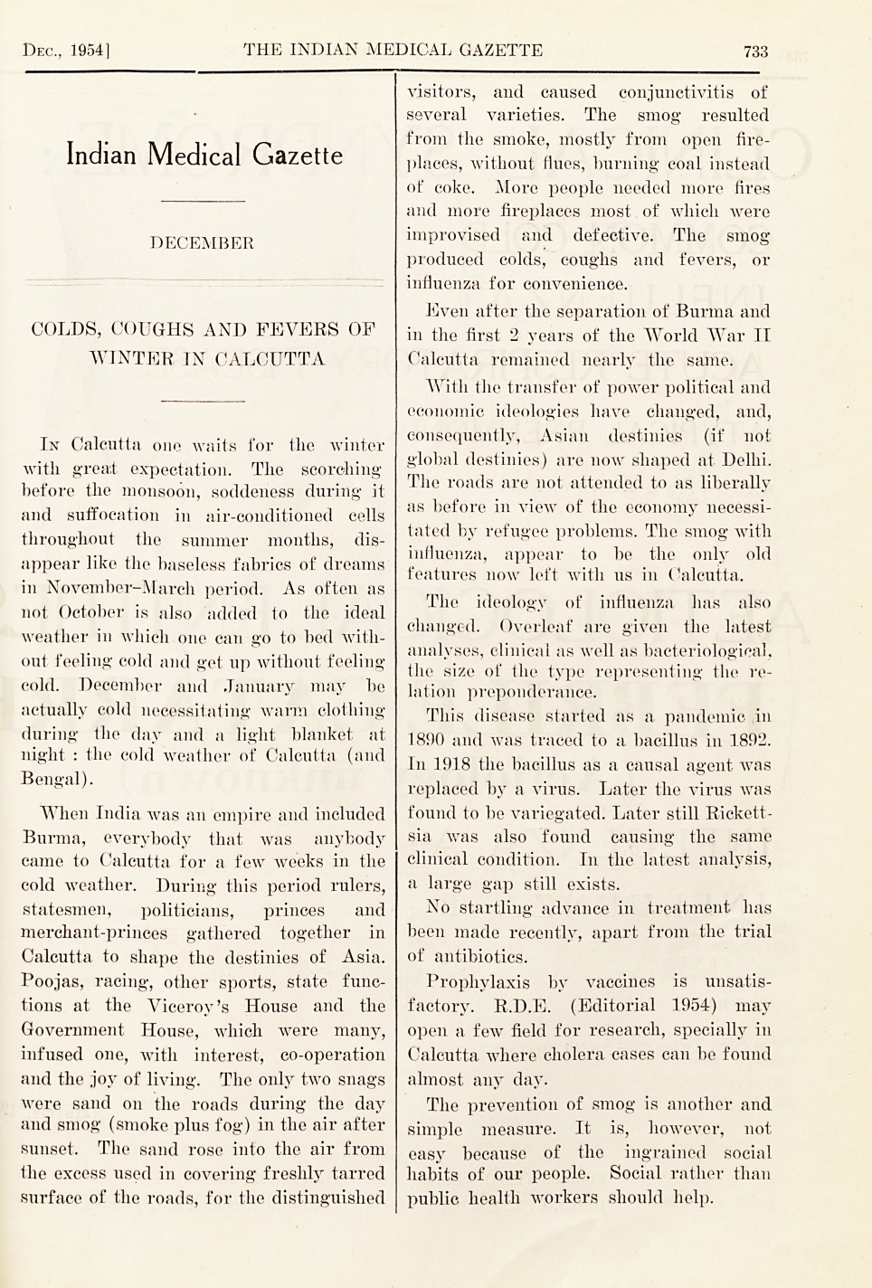 Colds, Cougas and Fevers of Winter in Calcutta.