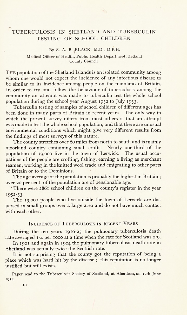 Tuberculosis in Shetland and tuberculin testing of school children.