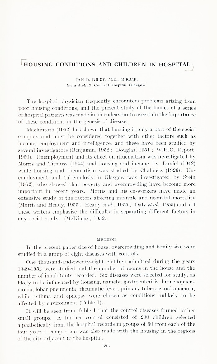 Housing conditions and children in hospital.