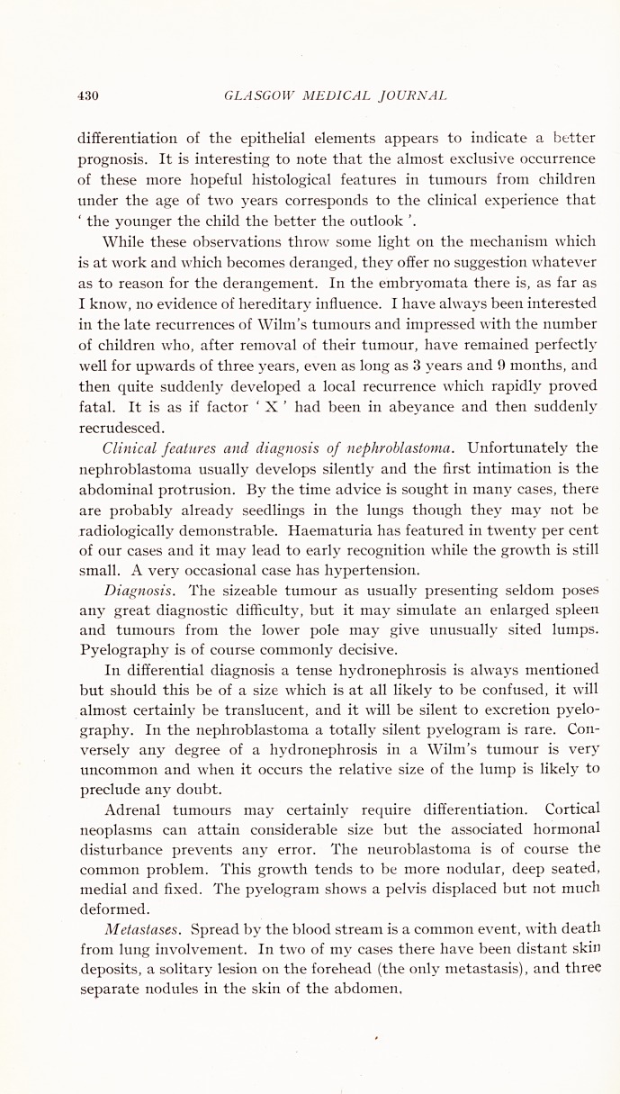 Malignant disease in childhood; with special reference to neoplasm of the uro-genital tract and sympathetic chain.