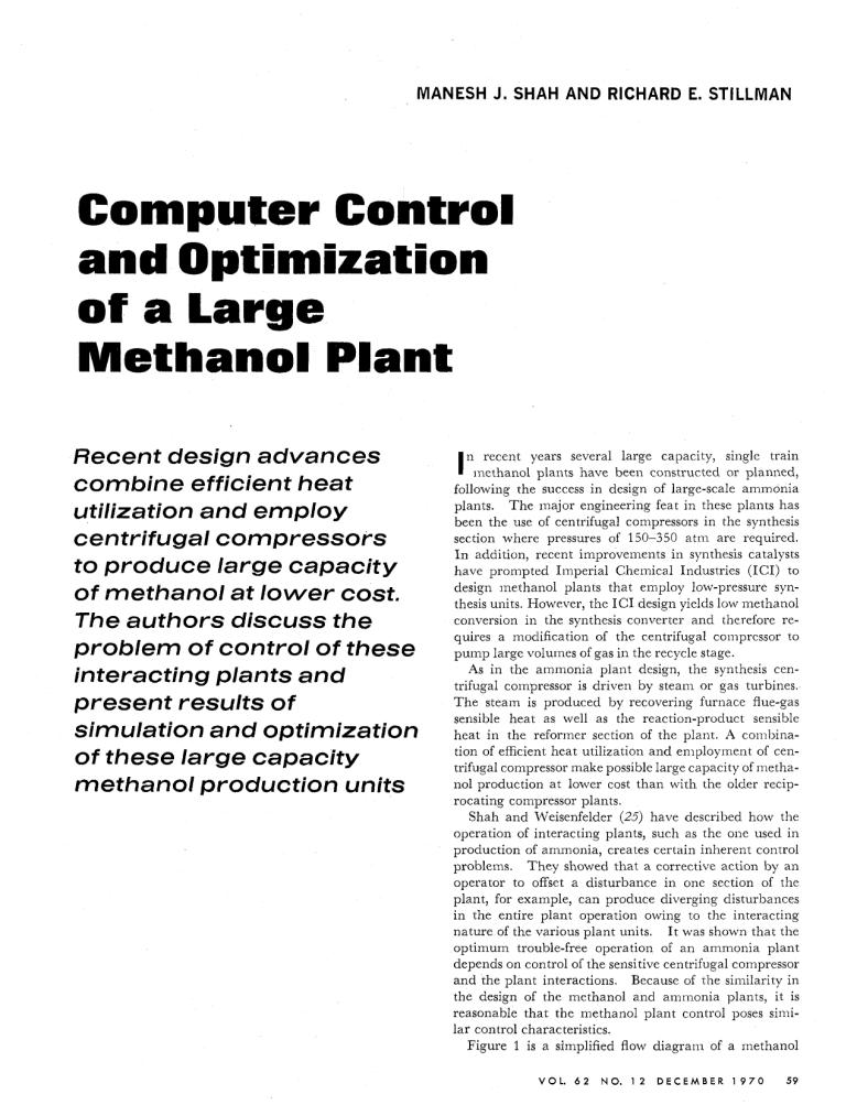 Computer Control and Optimization of a Large Methanol Plant