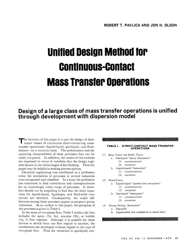 Unified Design Method for Continuous-Contact Mass Transfer Operations