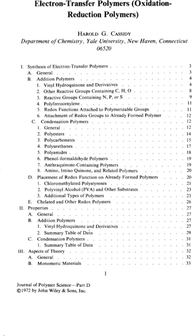 Electron-transfer polymers (oxidation-reduction polymers)