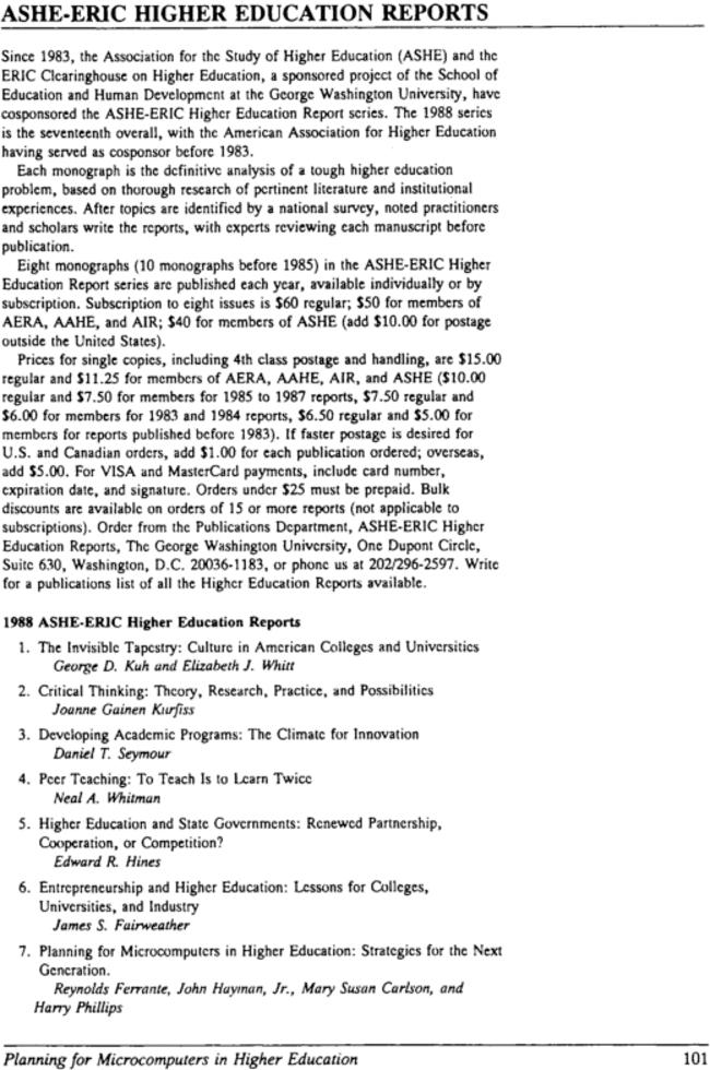 ASHE-ERIC higher education reports