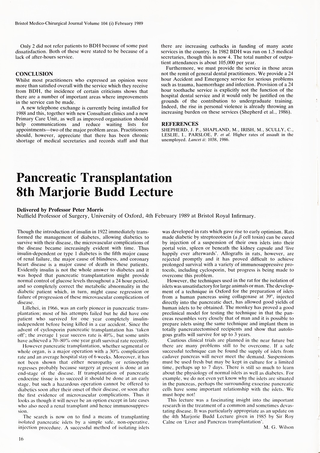 Pancreatic transplantation. 8th Marjorie Budd lecture.