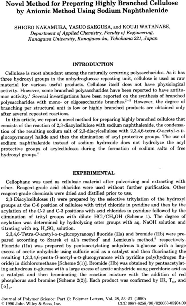 Novel method for preparing highly branched cellulose by anionic method using sodium naphthalenide