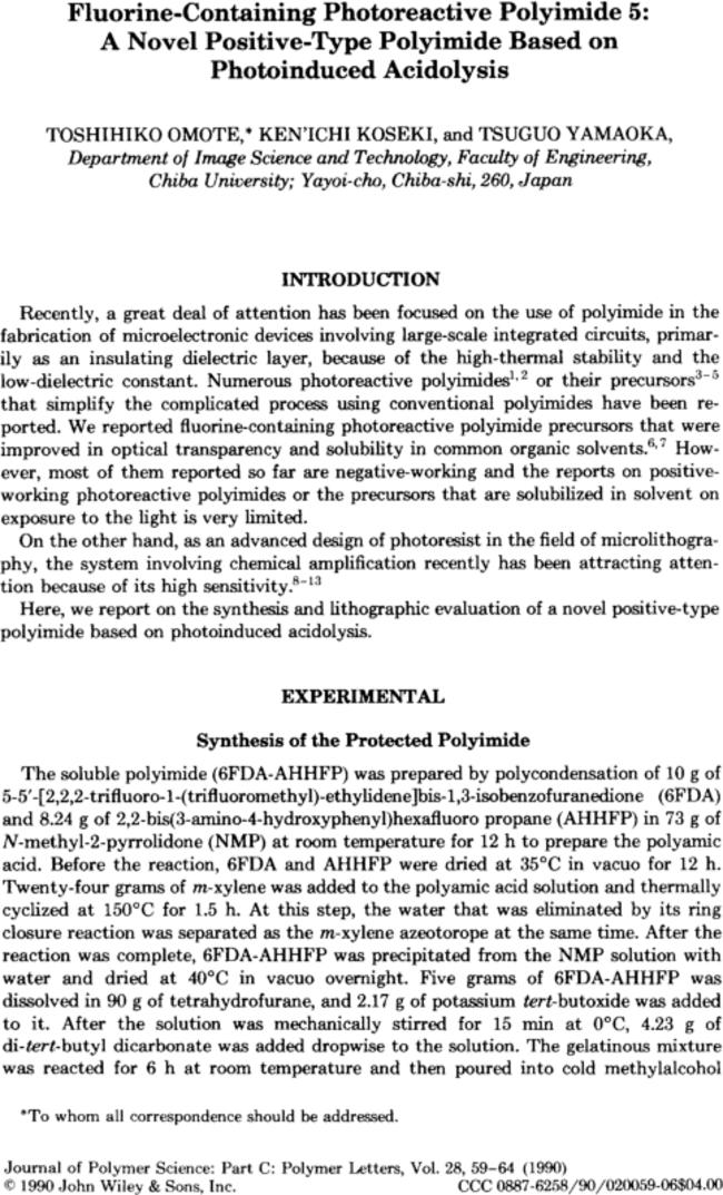 Fluorine-containing photoreactive polymide 5: A novel positive-type polyimide based on photoinduced acidolysis