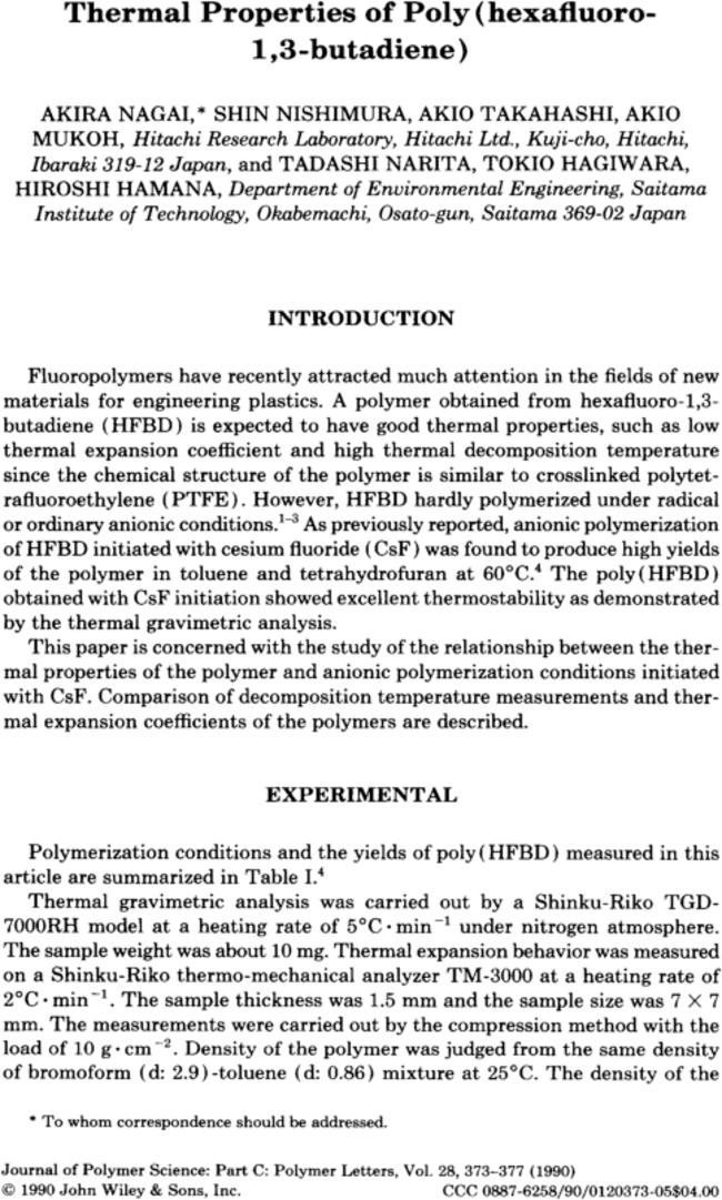 Thermal properties of poly(hexafluoro-1,3-butadiene)