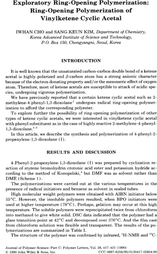 Exploratory ring-opening polymerization: Ring-opening polymerization of vinylketene cyclic acetal