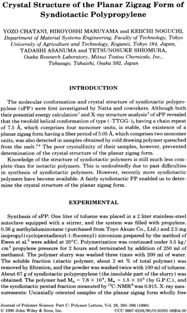 Crystal structure of the planar zigzag form of syndiotactic polypropylene