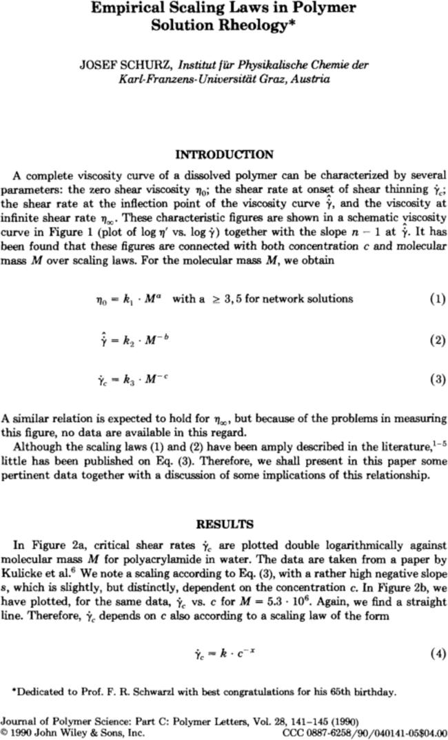 Empirical scaling laws in polymer solution rheology†