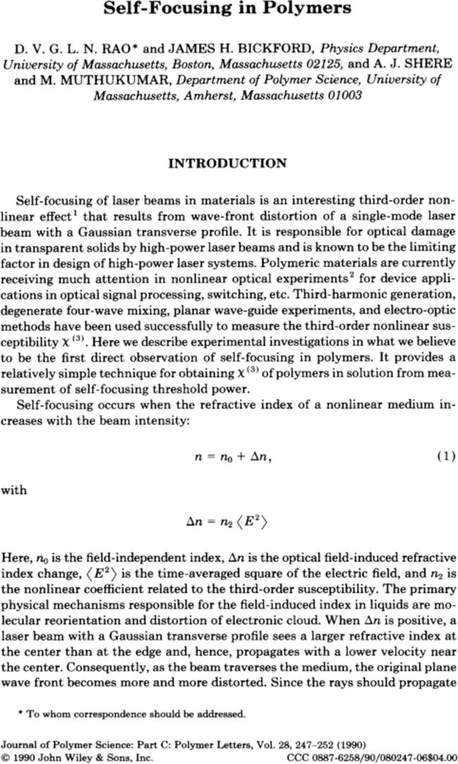 Self-focusing in polymers