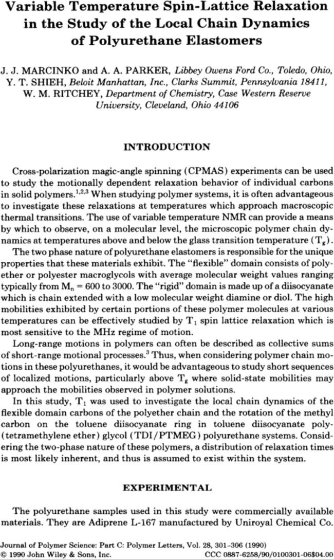 Variable temperature spin-lattice relaxation in the study of the local chain dynamics of polyurethane elastomers