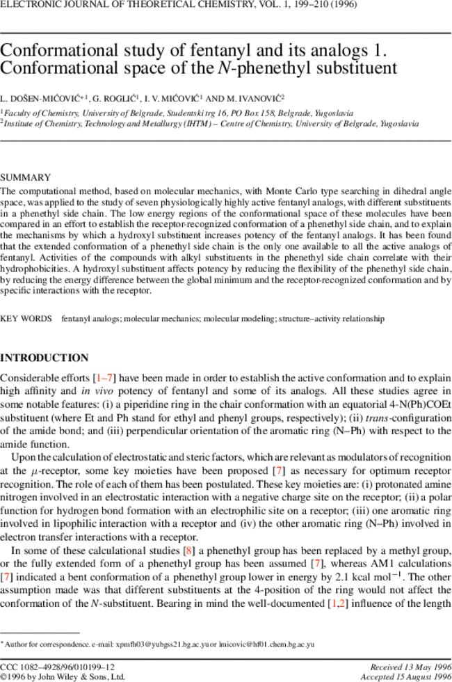 Conformational study of fentanyl and its analogs.1. Conformational space of the N-phenethyl substituent