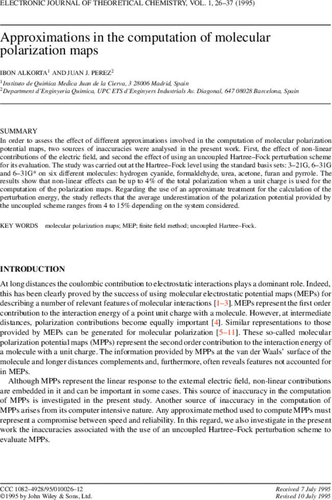 Approximations in the computation of molecular polarization maps