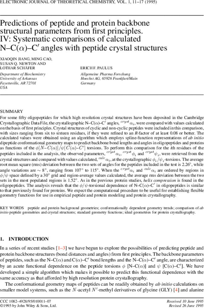 Predictions of peptide and protein backbone structural parameters from first principles. IV: Systematic comparisons of calculated N—C(α)—C′ angles with peptide crystal structures