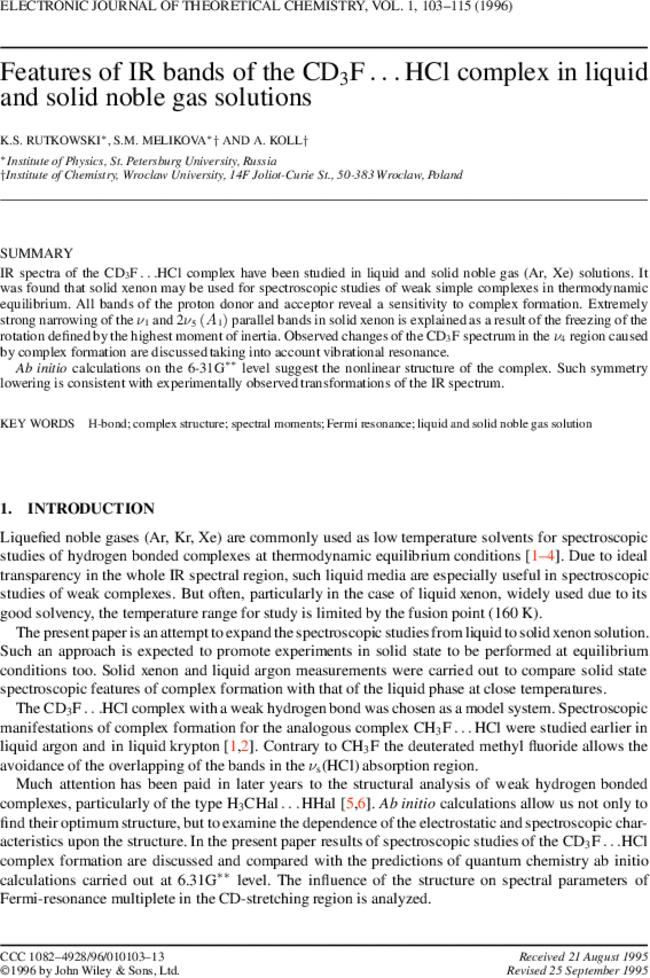 Features of IR bands of the CD3F…HCl complex in liquid and solid noble gas solutions