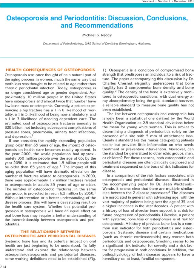 Osteoporosis and Periodontitis: Discussion, Conclusions, and Recommendations