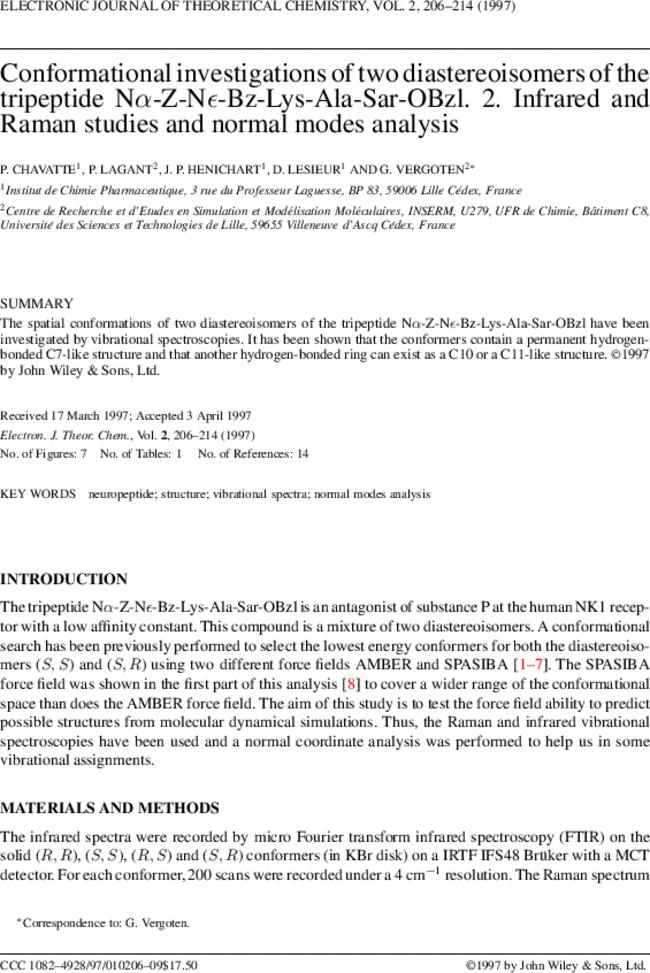 Conformational investigations of two diastereoisomers of the tripeptide Nα-Z-Nϵ-Bz-Lys-Ala-Sar-OBzl. 2. Infrared and Raman studies and normal modes analysis