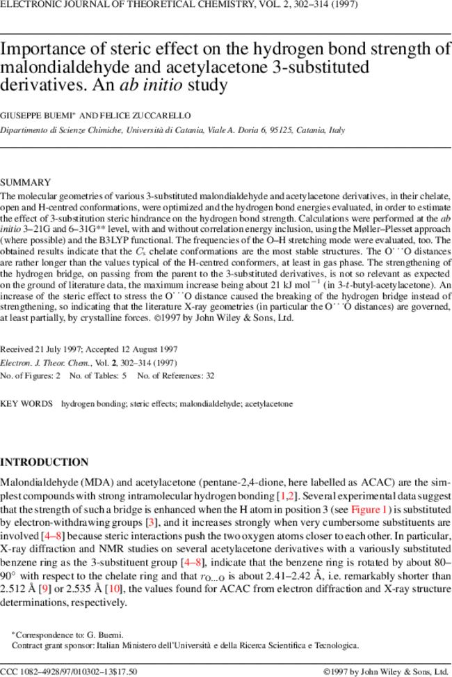 Importance of steric effect on the hydrogen bond strength of malondialdehyde and acetylacetone 3-substituted derivatives. An ab initio study