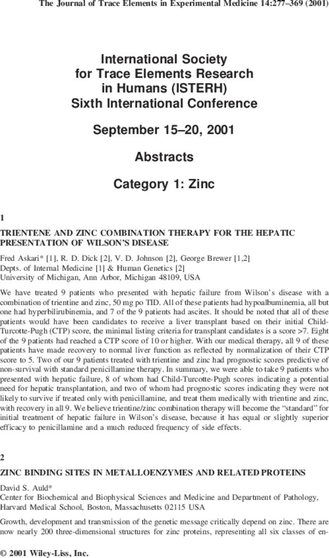 Category 1: Zinc