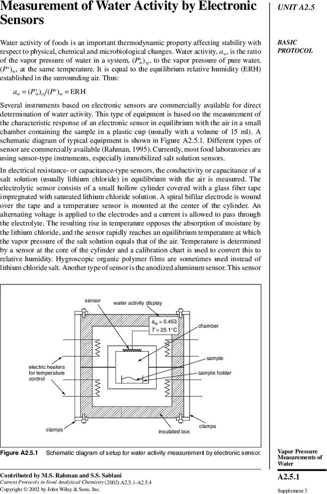 Measurement of Water Activity by Electronic Sensors
