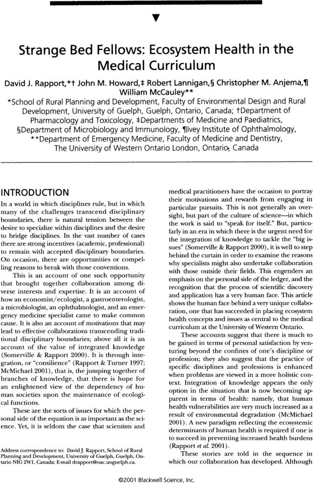 Strange Bed Fellows: Ecosystem Health in the Medical Curriculum