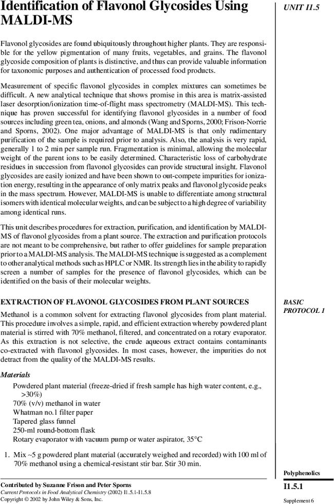 Identification of Flavonol Glycosides Using MALDI-MS