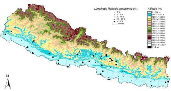 Mapping of lymphatic filariasis in Nepal.