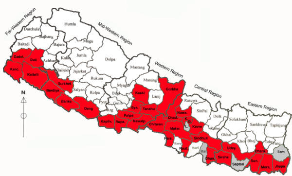 Mapping of lymphatic filariasis in Nepal.