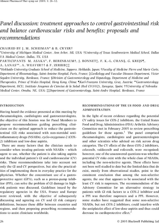 Panel discussion: treatment approaches to control gastrointestinal risk and balance cardiovascular risks and benefits: proposals and recommendations