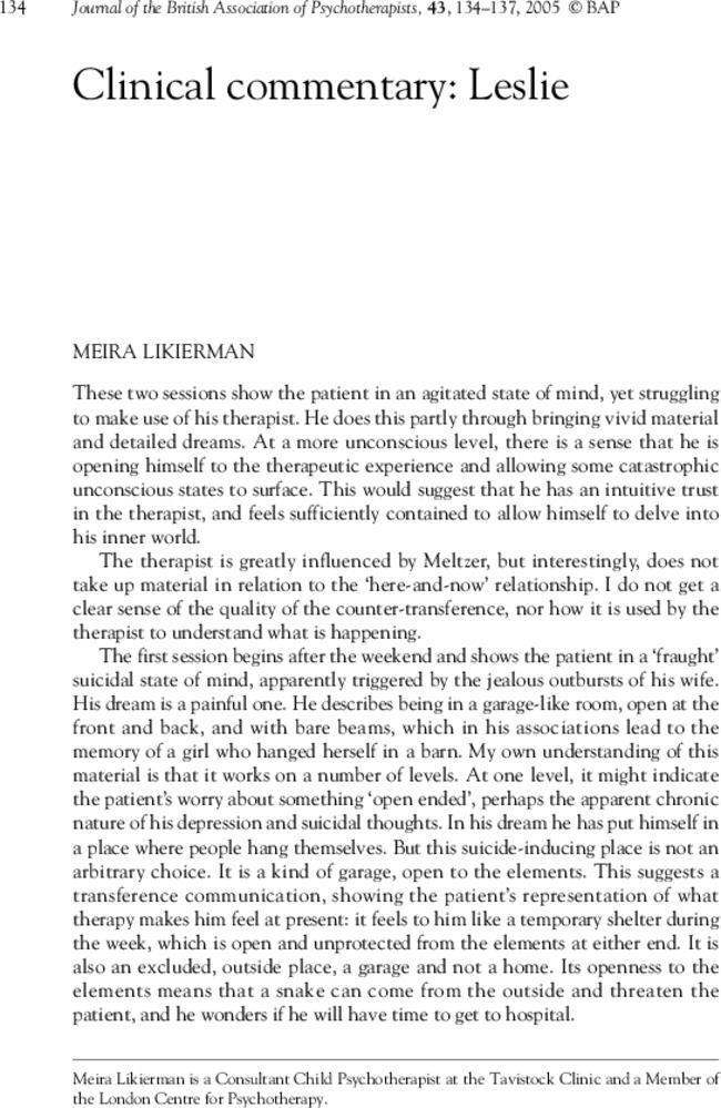 Clinical commentary: Leslie