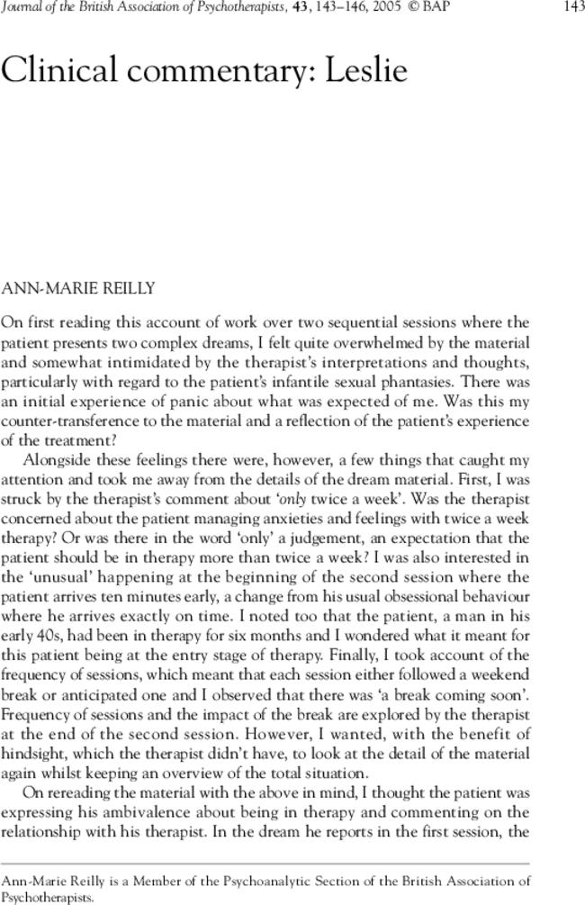 Clinical commentary: Leslie