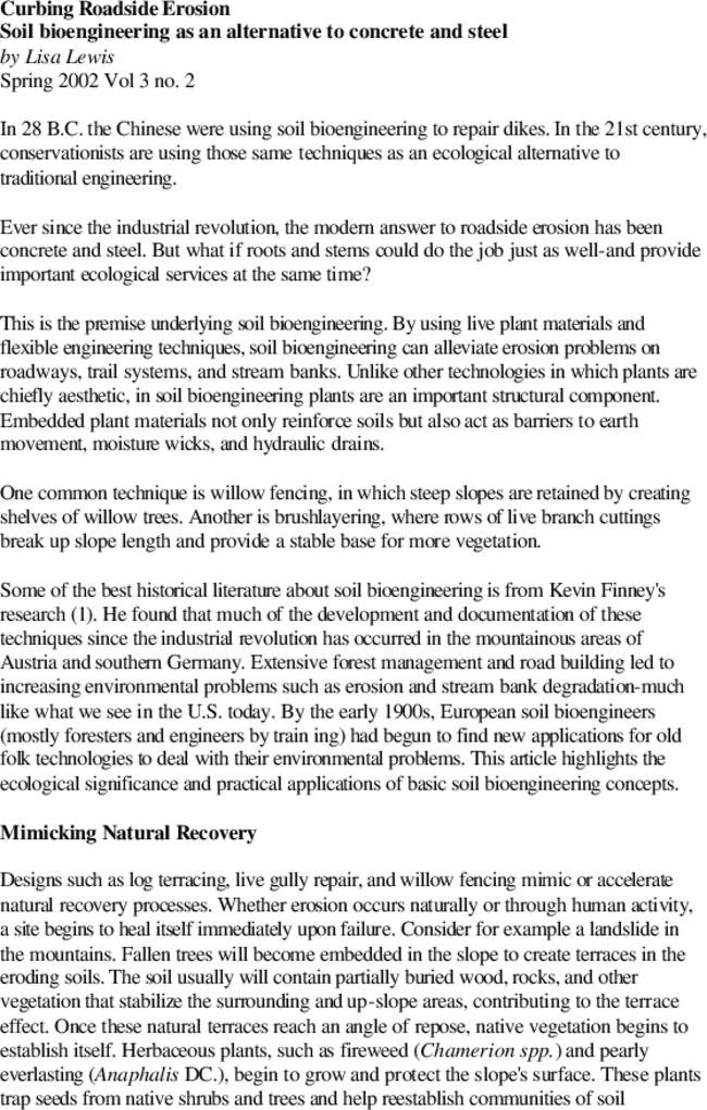 Curbing Roadside Erosion Soil bioengineering as an alternative to concrete and steel