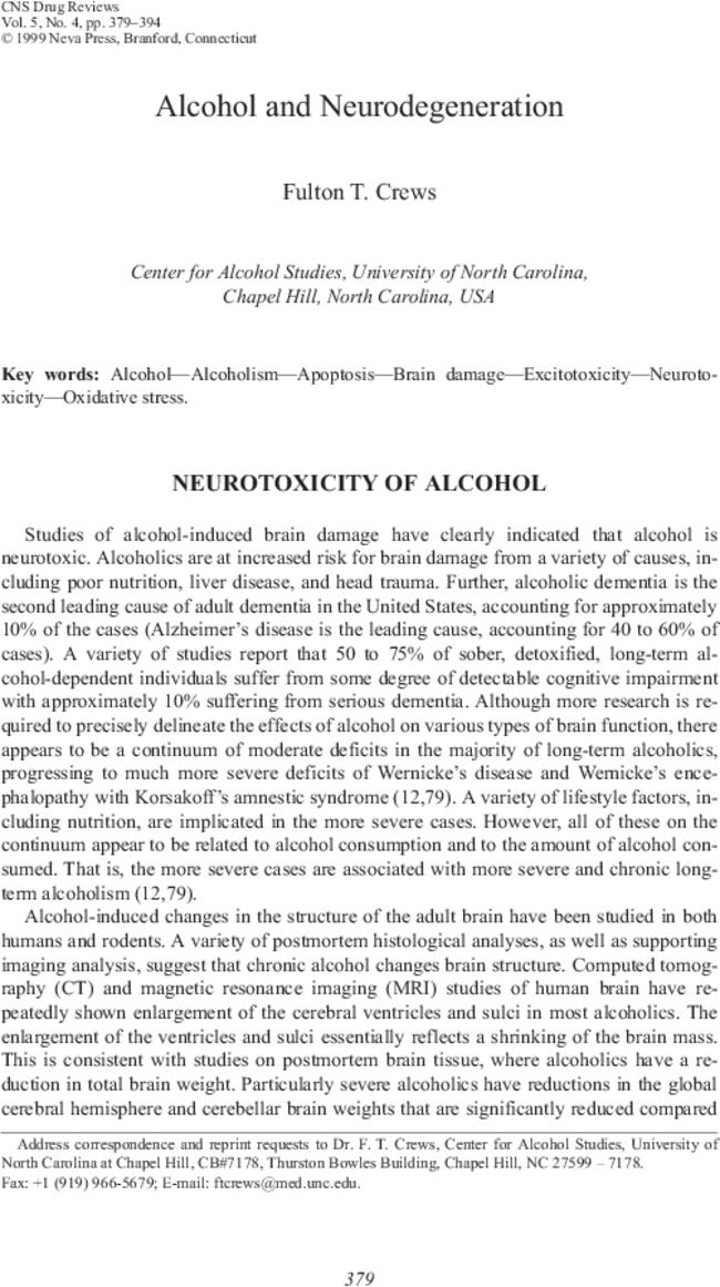 Alcohol and Neurodegeneration