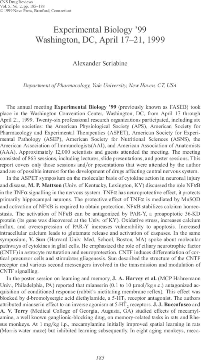 Experimental Biology‘99 Washington, DC, April 17–21, 1999