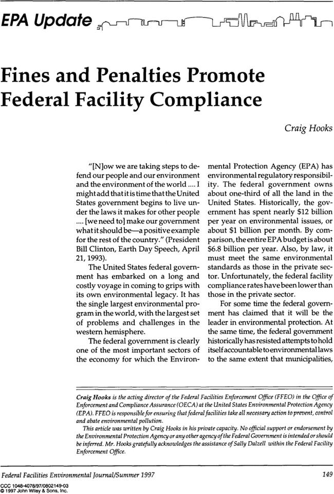 EPA update: Fines and penalties promote federal facility compliance