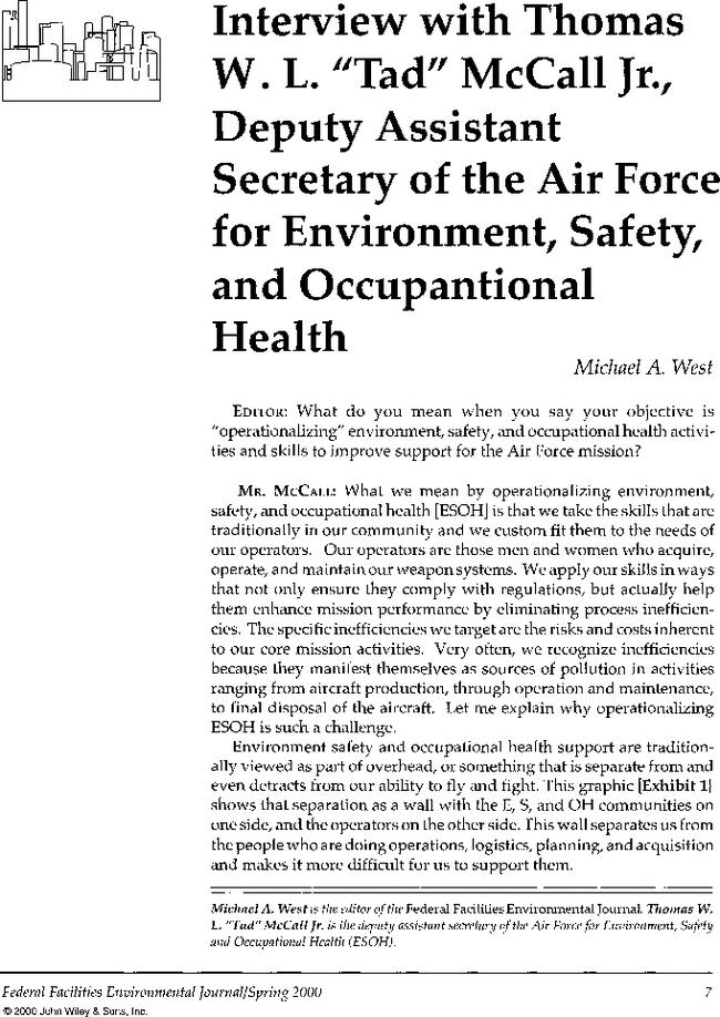 Interview with THOMAS W. L. “Tad” McCall Jr., Deputy Assistant Secretary of the Air Force for environment, safety, and occupantional health