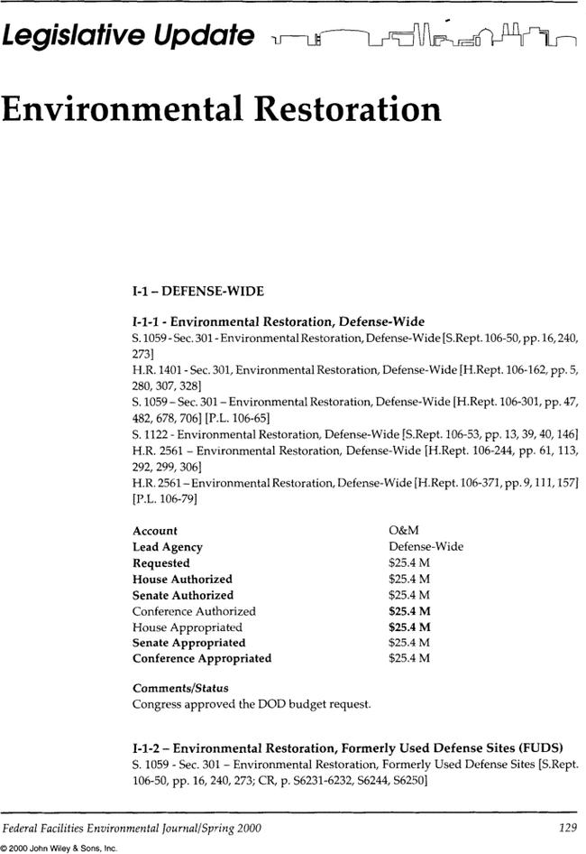 Legislative update. Environmental restoration