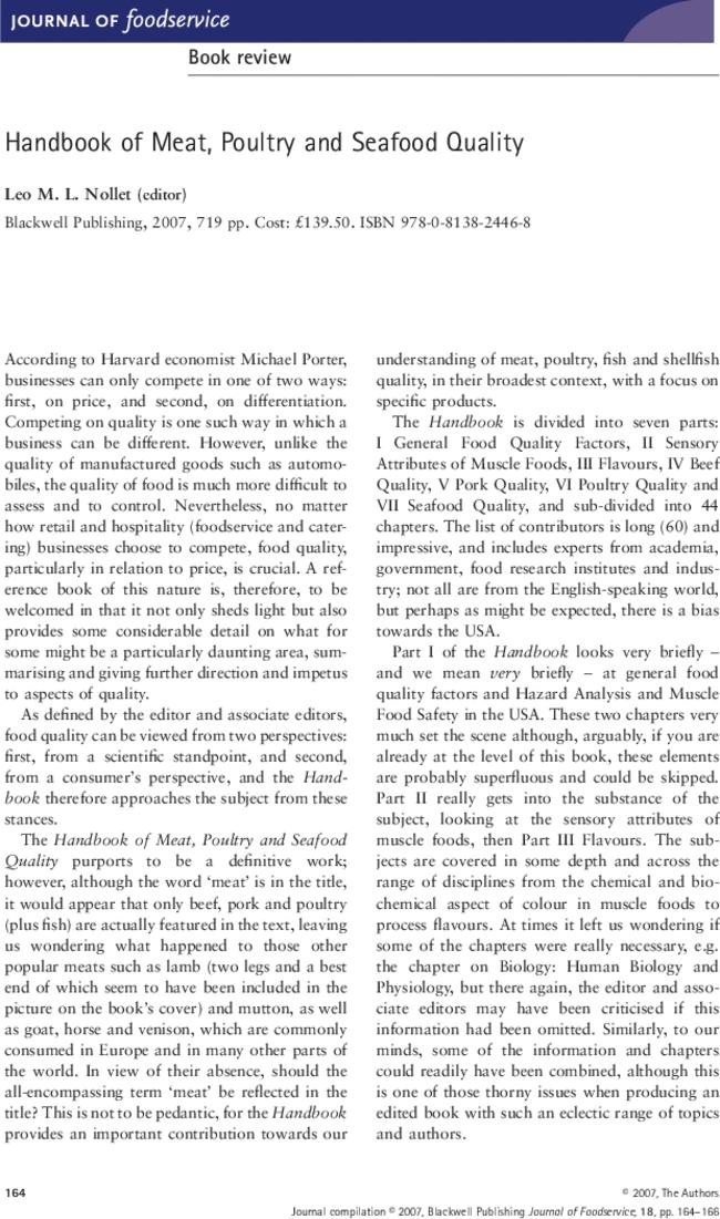 Handbook of Meat, Poultry and Seafood Quality