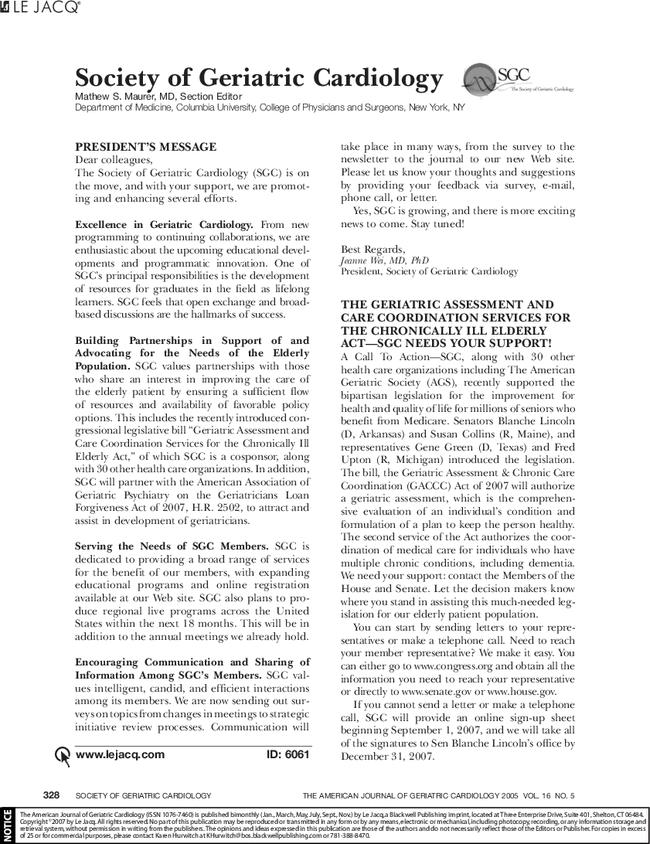 Society of Geriatric Cardiology Mathew S. Maurer, MD, Section Editor Department of Medicine, Columbia University, College of Physicians and Surgeons, New York, NY