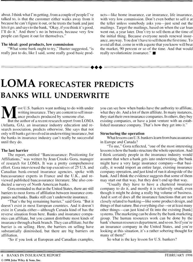 LOMA forecaster predicts banks will underwrite